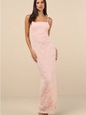 Lulu's Blush Pink Lace Maxi Dress